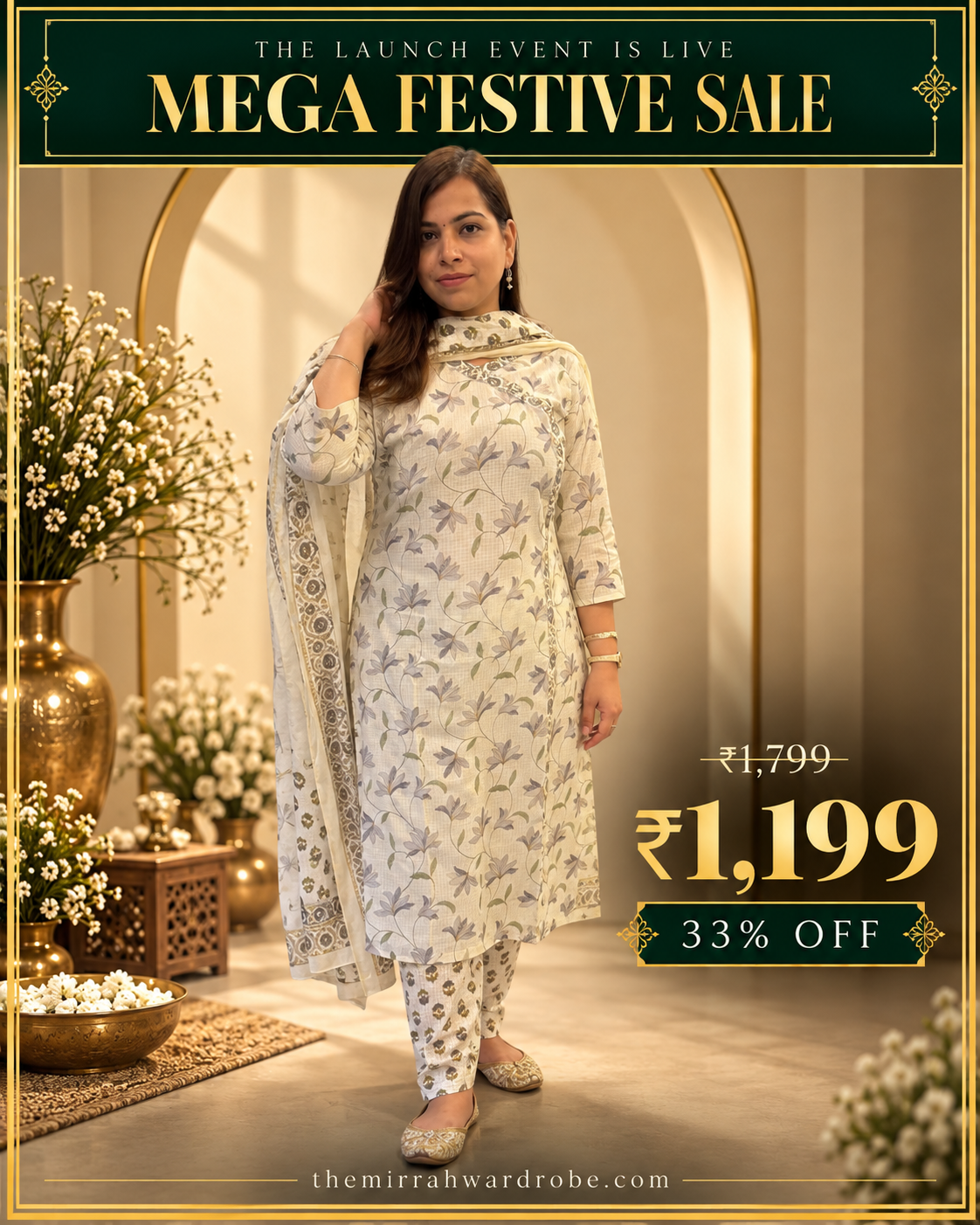 White & Purple Angrakha Cotton 3-Piece Suit Set