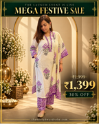 White & Purple Cotton 3-Piece Suit Set
