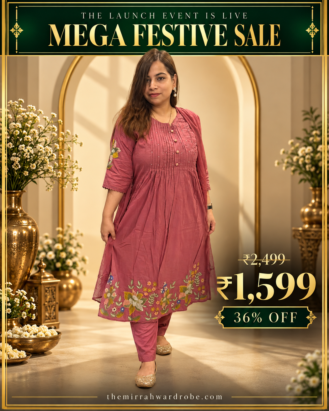 Mauve Embroidered Mul Cotton 3-Piece Suit Set