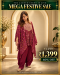 Magenta Bandhani Kaftan Co-ord Set with Embroidered Yoke