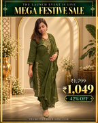 Mehndi Green/Mauve Cotton 3-Piece Suit Set (Two Color Options)