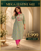Sea Green & Pink Floral Cotton 3-Piece Suit Set with Gota Patti Work