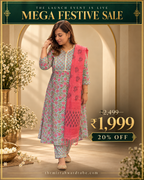 Pastel Blue & Pink Cotton 3-Piece Suit Set with Kota Block Print Dupatta