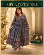 Blue Printed Anarkali Dress & Kurta with Yoke Detailing
