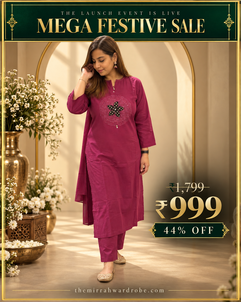 Magenta Patchwork Cotton 2-Piece Kurta Set