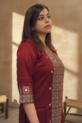 Rust Kurti with Ajrakh Patchwork & Mirror Detail