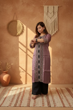Rust Kurti with Ajrakh Patchwork & Mirror Detail