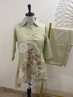 Sage Green Coord Set With Floral Embroidery