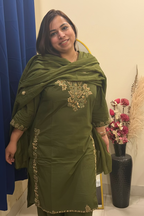 Mehndi Green/Mauve Cotton 3-Piece Suit Set (Two Color Options)