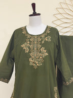 Mehndi Green/Mauve Cotton 3-Piece Suit Set (Two Color Options)