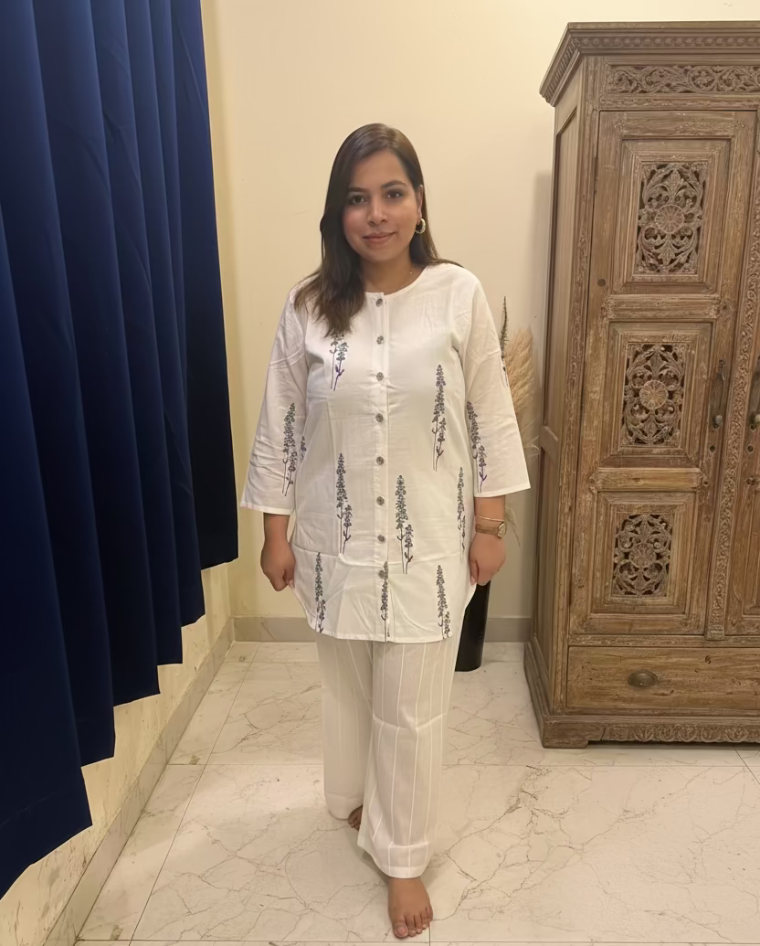 White Hand-Painted Cotton Co-ord Set