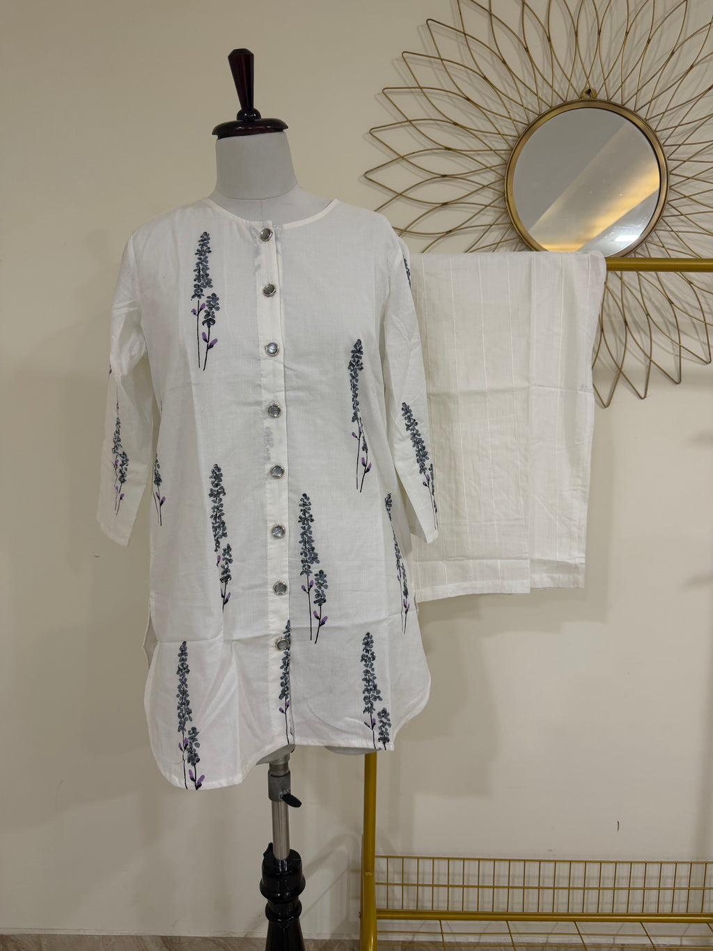 White Hand-Painted Cotton Co-ord Set