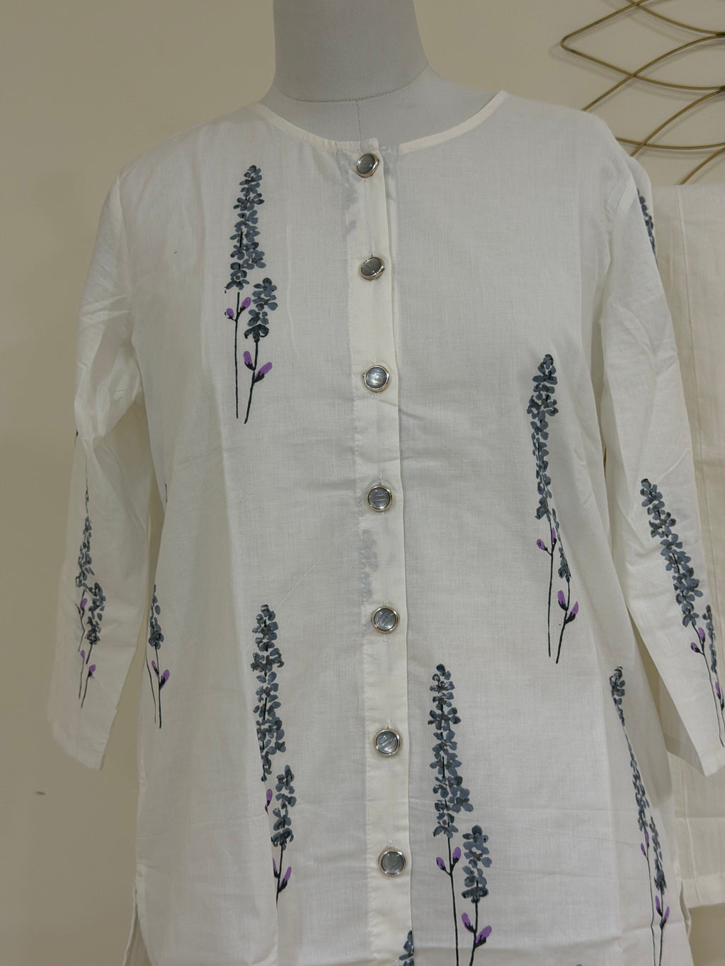 White Hand-Painted Cotton Co-ord Set