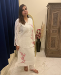 White Cherry Blossom Printed Co-ord Set with Embroidery
