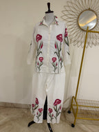 White Embroidered Cotton Shirt Co-ord Set
