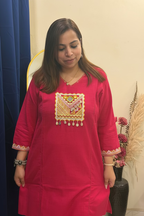 Fuchsia Pink Embroidered Co-ord Set with Mirror Work