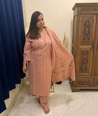 Peachy Nude Embroidered 3-Piece Suit Set