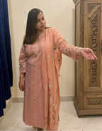 Peachy Nude Embroidered 3-Piece Suit Set