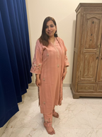 Peachy Nude Embroidered 3-Piece Suit Set