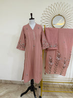 Peachy Nude Embroidered 3-Piece Suit Set