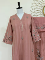Peachy Nude Embroidered 3-Piece Suit Set