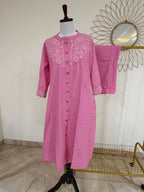 Pink Khadi Cotton Embroidered Co-ord Set