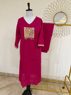 Fuchsia Pink Embroidered Co-ord Set with Mirror Work