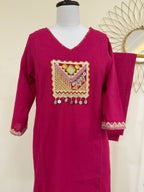 Fuchsia Pink Embroidered Co-ord Set with Mirror Work