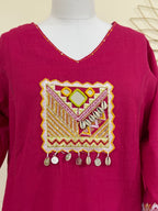 Fuchsia Pink Embroidered Co-ord Set with Mirror Work