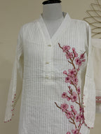 White Cherry Blossom Printed Co-ord Set with Embroidery