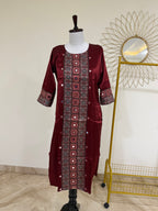 Rust Kurti with Ajrakh Patchwork & Mirror Detail