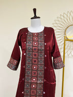 Rust Kurti with Ajrakh Patchwork & Mirror Detail