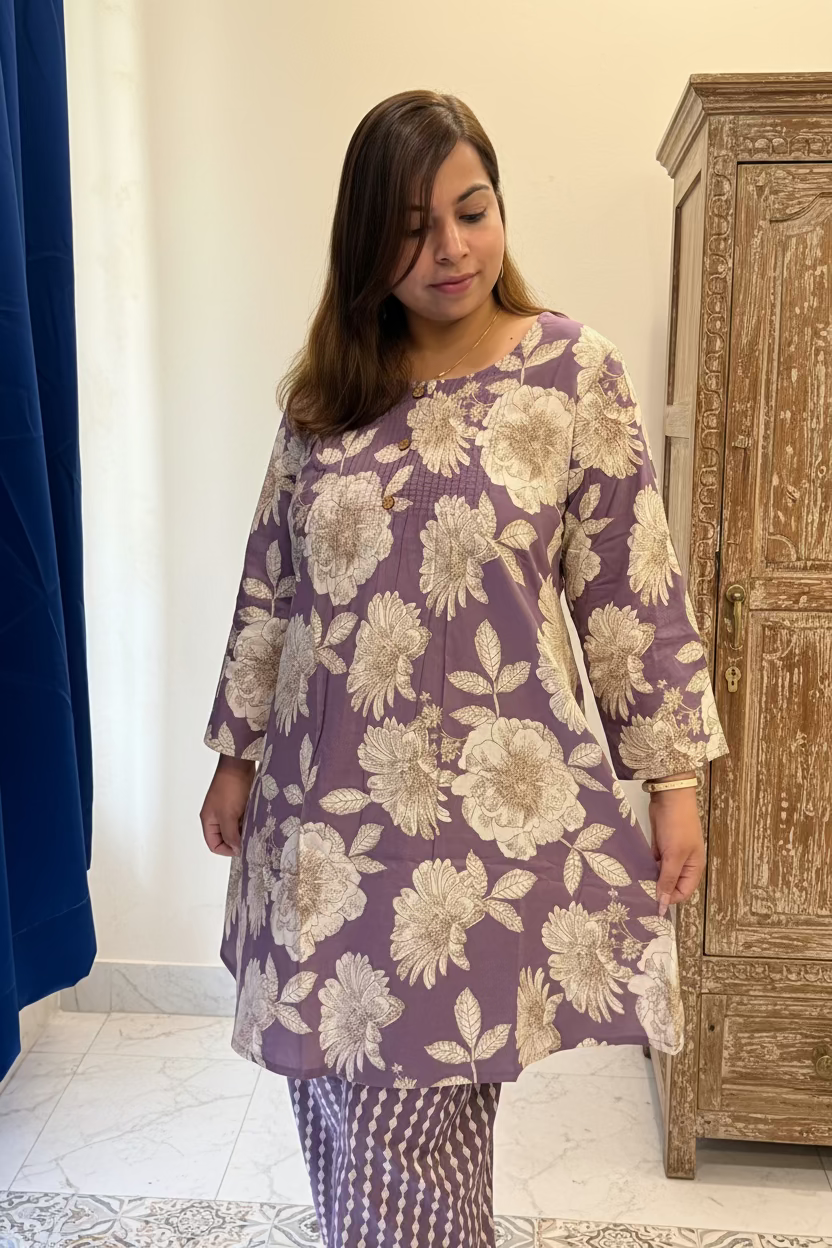 Purple Printed Cotton Co-ord Set