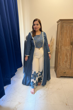 Navy Blue & White Ethnic Fusion Set with Shimmering Sequin Work