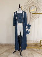 Navy Blue & White Ethnic Fusion Set with Shimmering Sequin Work