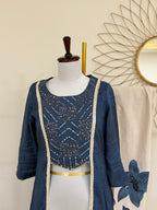 Navy Blue & White Ethnic Fusion Set with Shimmering Sequin Work