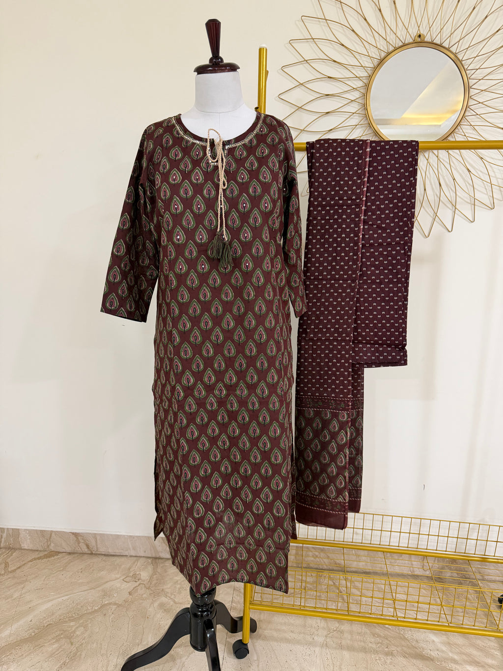 Deep Maroon Cotton 3-Piece Everyday Wear Suit Set