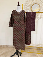 Deep Maroon Cotton 3-Piece Everyday Wear Suit Set