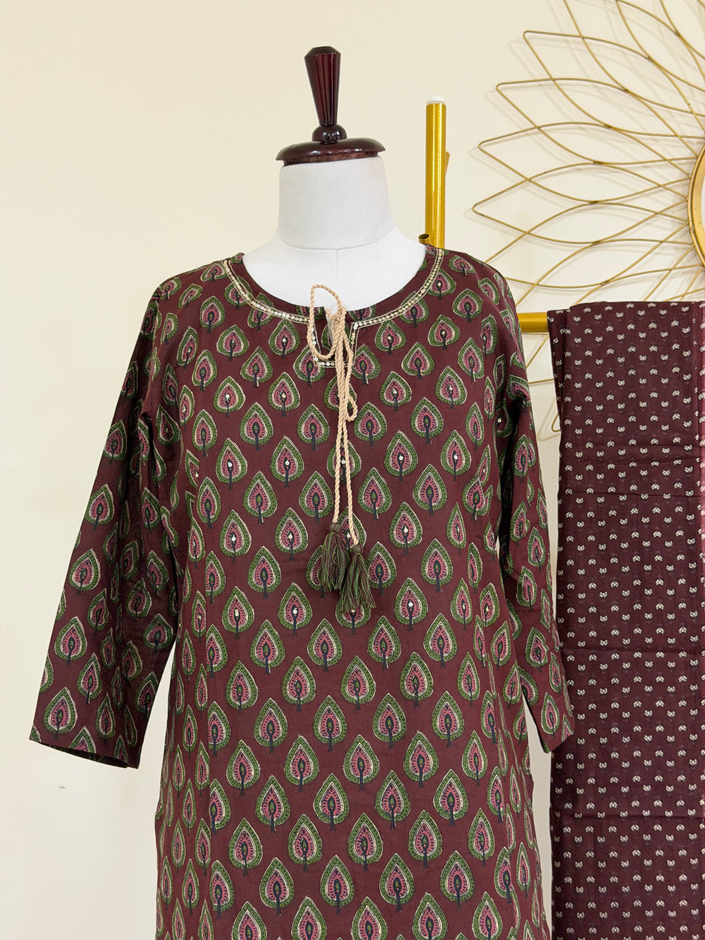 Deep Maroon Cotton 3-Piece Everyday Wear Suit Set
