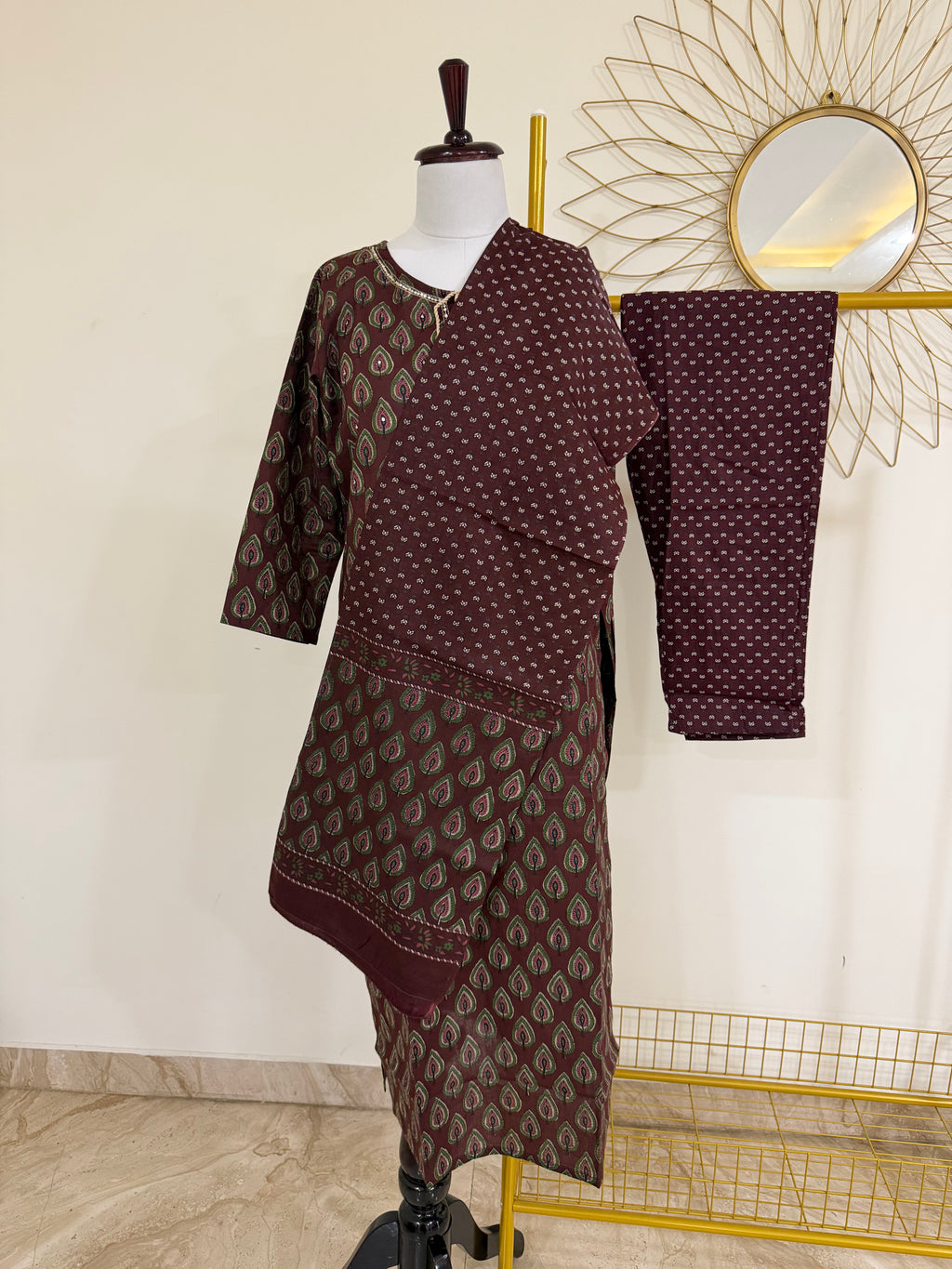 Deep Maroon Cotton 3-Piece Everyday Wear Suit Set