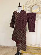 Deep Maroon Cotton 3-Piece Everyday Wear Suit Set