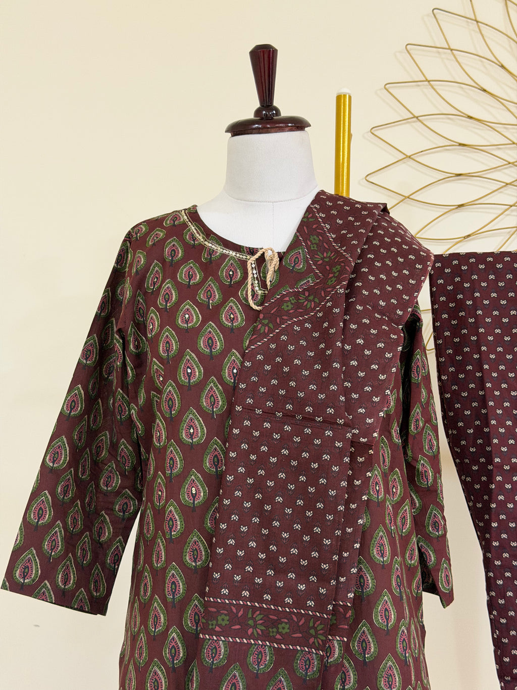 Deep Maroon Cotton 3-Piece Everyday Wear Suit Set