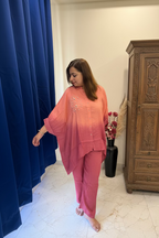 Peach & Rust Ombre Embroidered Co-ord Set with Pearl Work