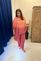 Peach & Rust Ombre Embroidered Co-ord Set with Pearl Work