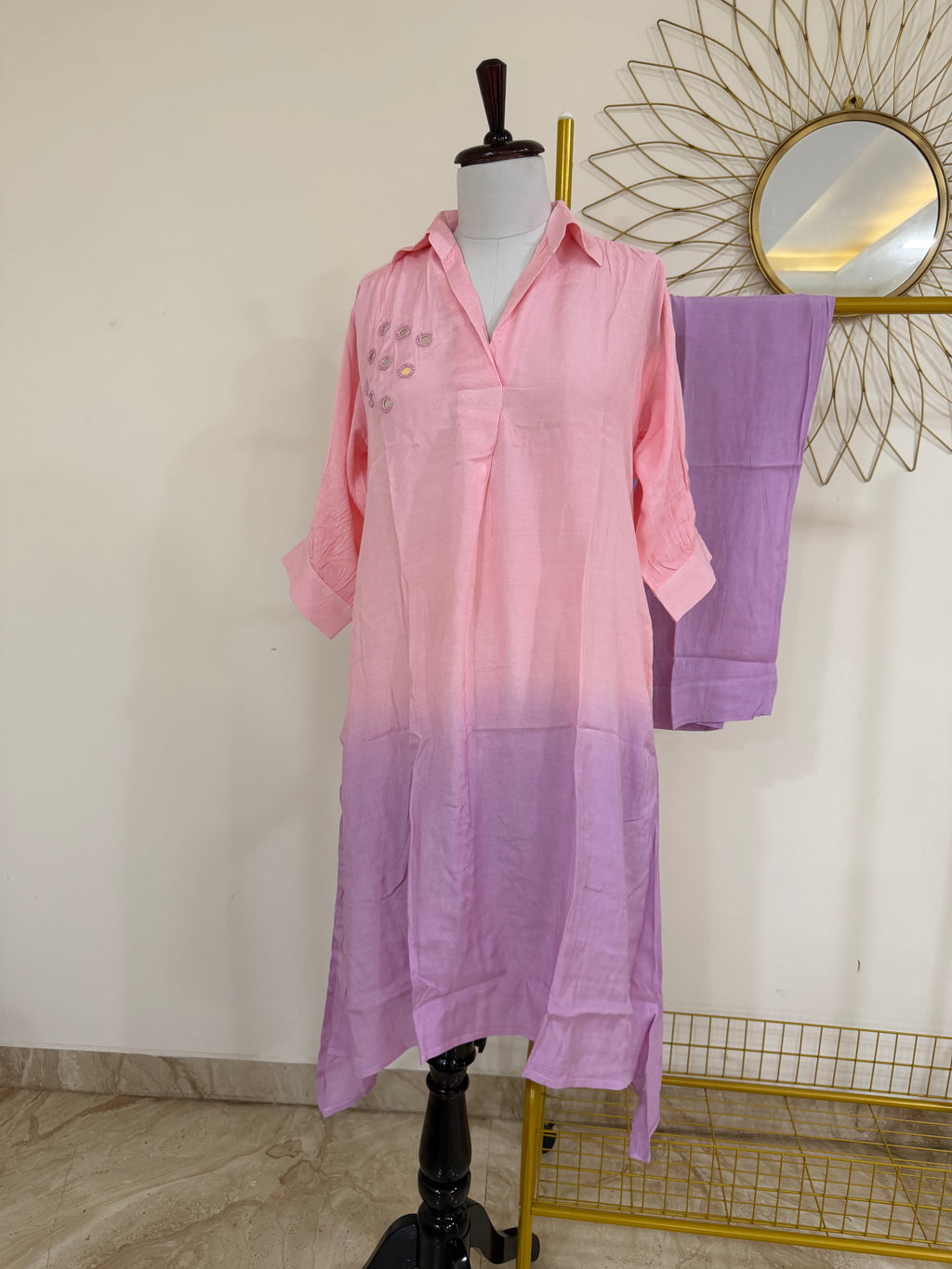 Pink & Purple Ombre Embroidered Co-ord Set with Mirror Work