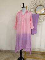 Pink & Purple Ombre Embroidered Co-ord Set with Mirror Work