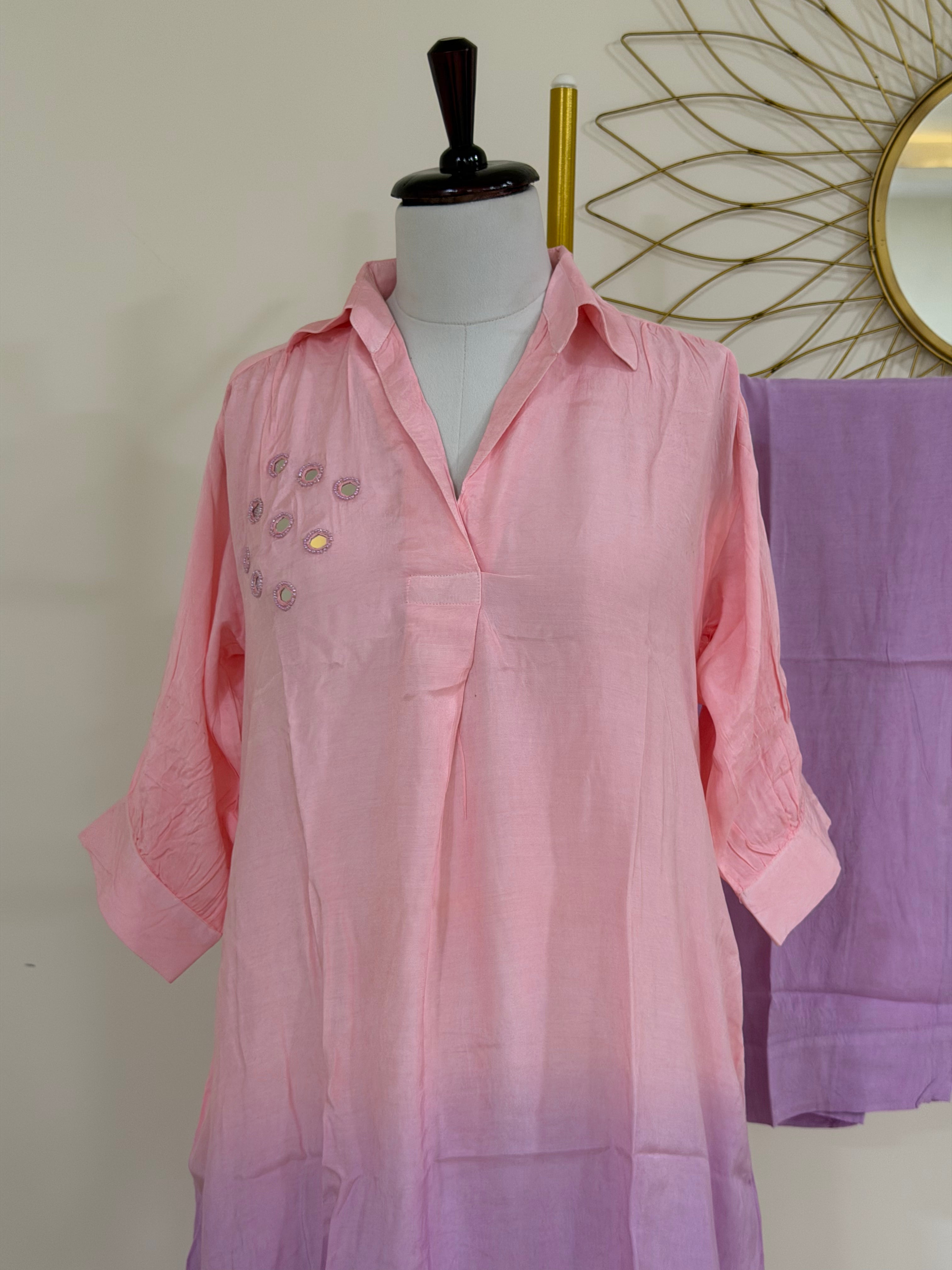 Pink & Purple Ombre Embroidered Co-ord Set with Mirror Work