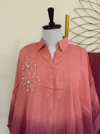 Peach & Rust Ombre Embroidered Co-ord Set with Pearl Work