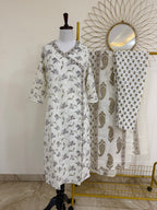 White & Purple Angrakha Cotton 3-Piece Suit Set