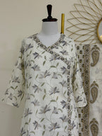 White & Purple Angrakha Cotton 3-Piece Suit Set